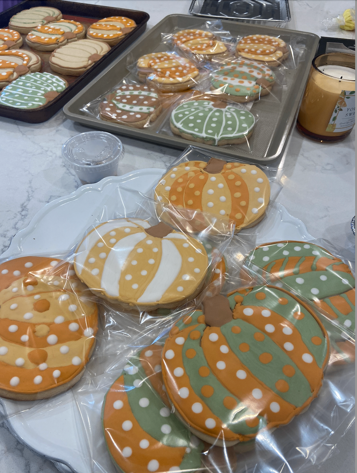 Decorated pumpkin sugar cookies for fall