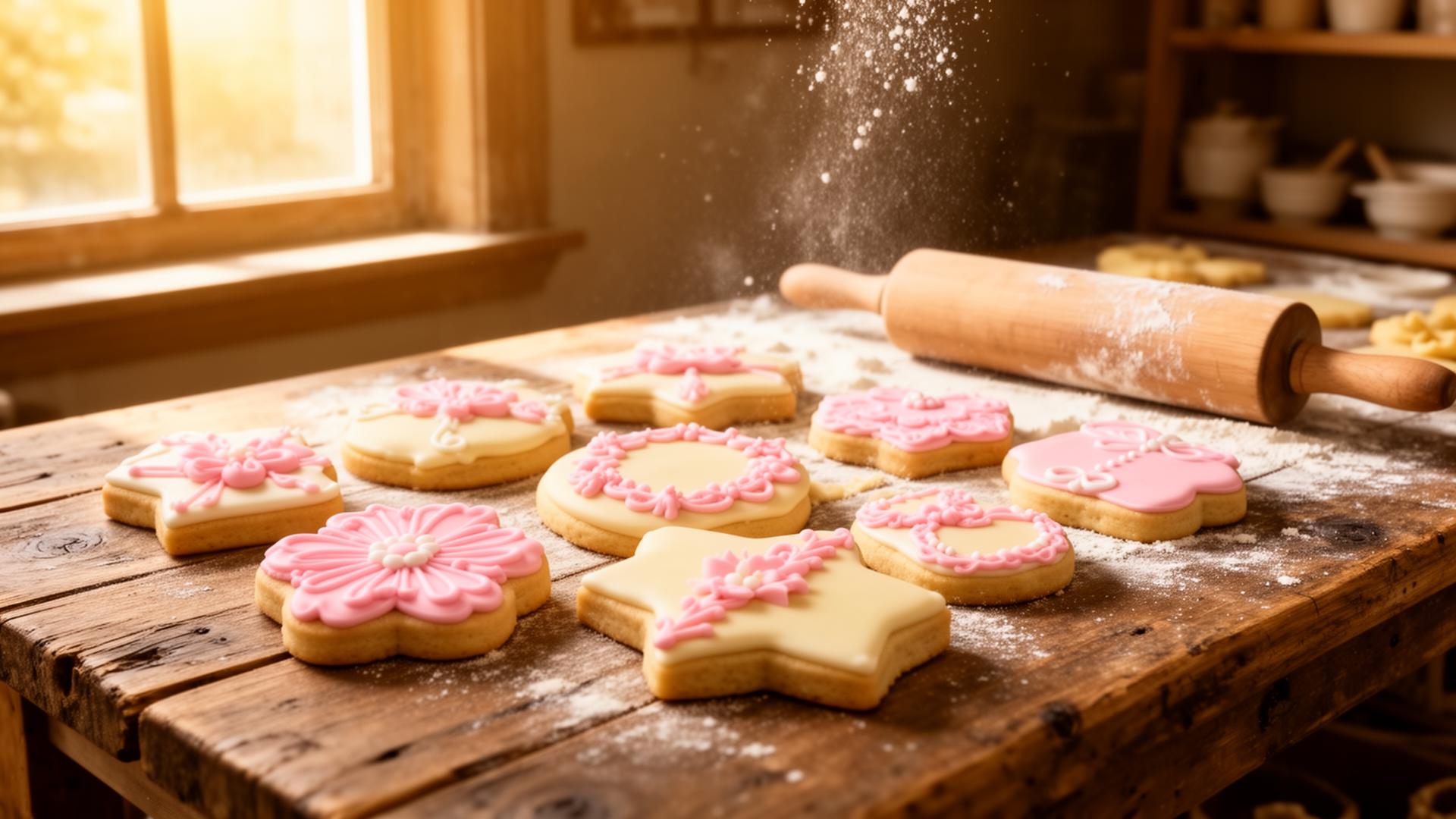 Beautiful handcrafted sugar cookies on a rustic table